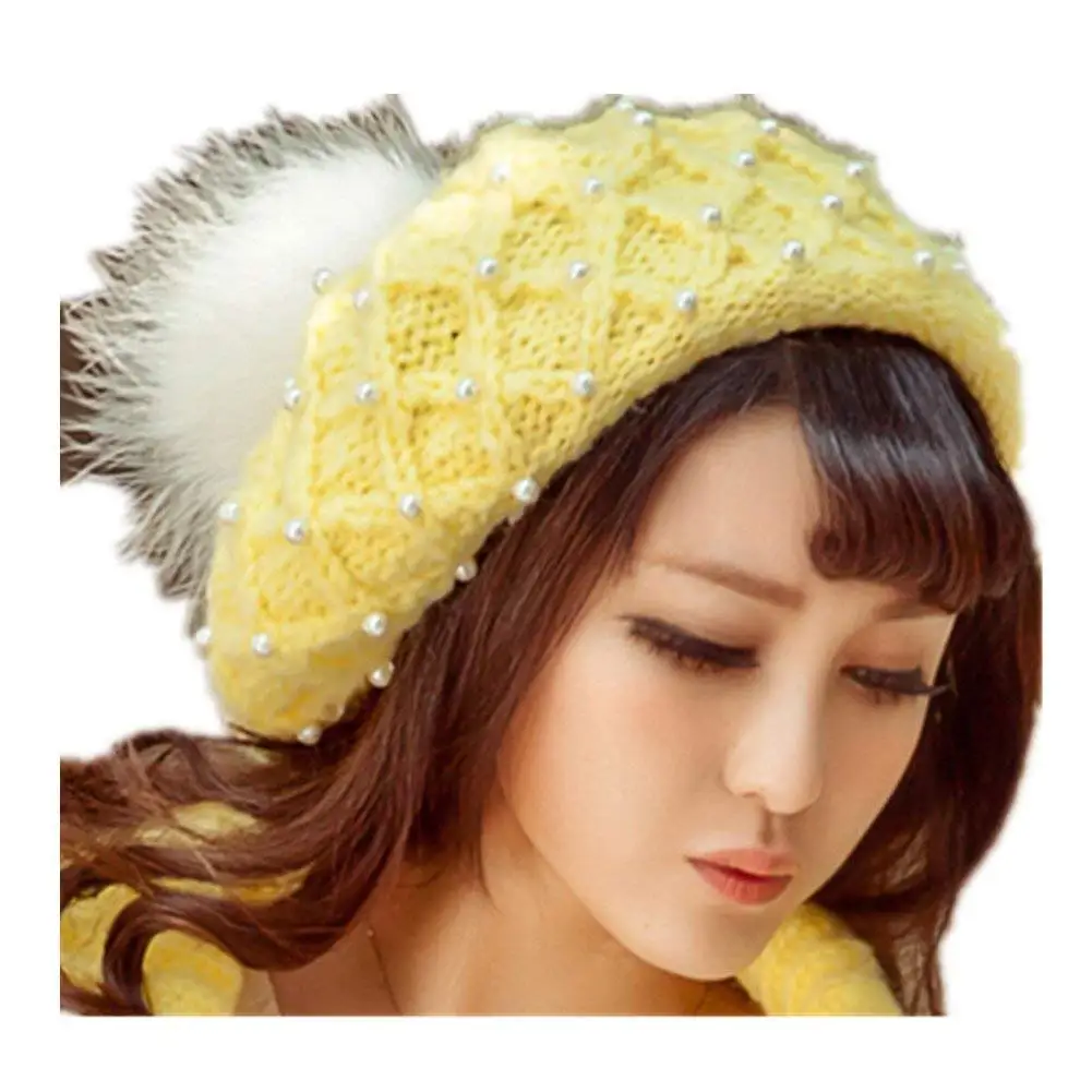 ALVA Manual customization heap after pearl knitting fashion wool hat