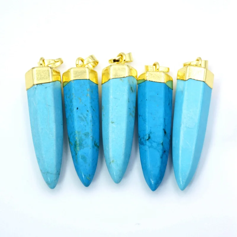 

Turquoise Howlite Petite Spike Pendant Charm with 24k gold electroplated cap bullet shape pendant for necklace making, Blue