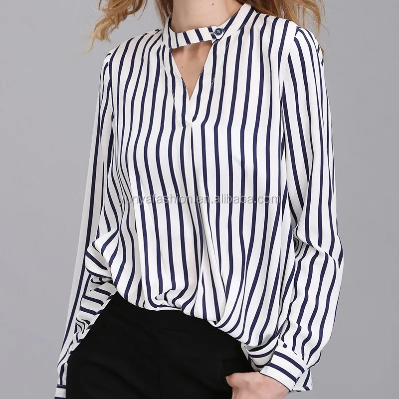 New Style Elegant Women Loose Office Blouse Ladies Striped Shirt - Buy ...