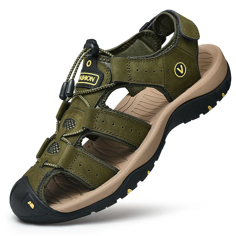 

2020 Summer Genuine Leather Shoes Leather Sandals Big Size Soft Sandals Men, Blue, black, brown, yellow, green