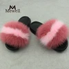 Latest Technology Real Raccoon Fox Two Tone Color Outdoor Fur Plush Slippers
