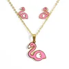 Yiwu Aceon Stainless Steel IPG Plated Animal Protect Pink Flamingo Jewelry Set