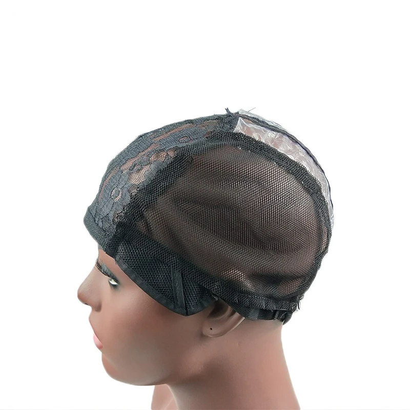 

kosher half plastic black stretch adjustable human hair weaving dome mesh head cap swiss lace cap for wig net