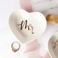 

Mr. & Mrs. Ceramic Heart Ring Dishes Lettered Wedding Ring Dishes White Rose Gold