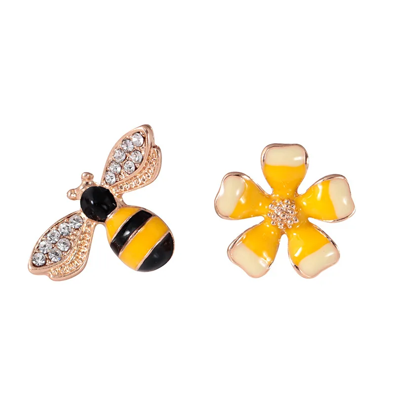 

Ebay Amazon Best Selling Sweet Cute Bee And Flower Tiny Stud Earrings AB Style Asymmetry Women Earring Jewelry, N/a
