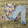 back to school baby girl fiutter sleeve various learning tool prints outfit taobao kids boutique children clothes