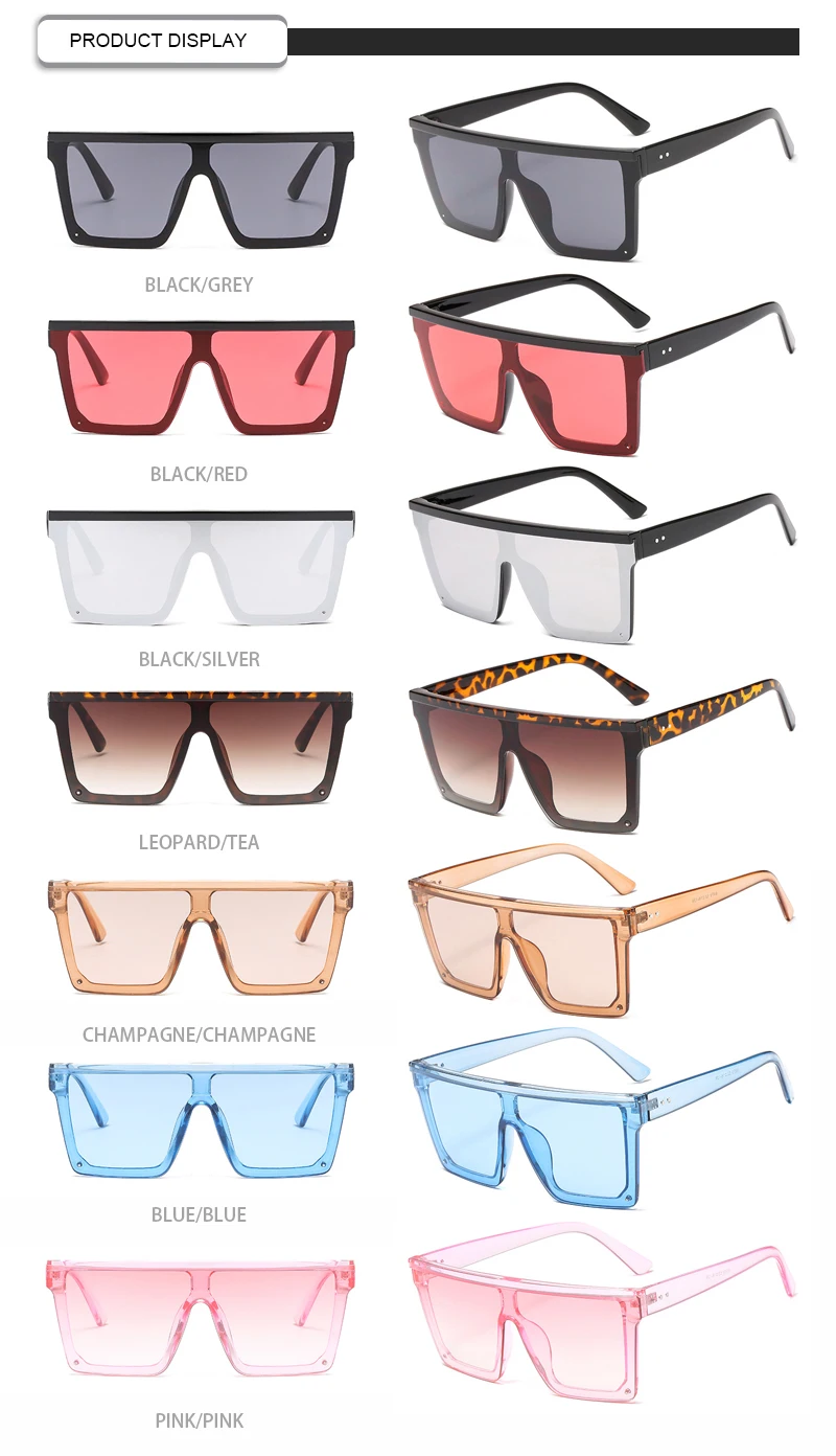 Flat Top Oversized Big Square Frame Custom Logo Retro Women Sunglasses