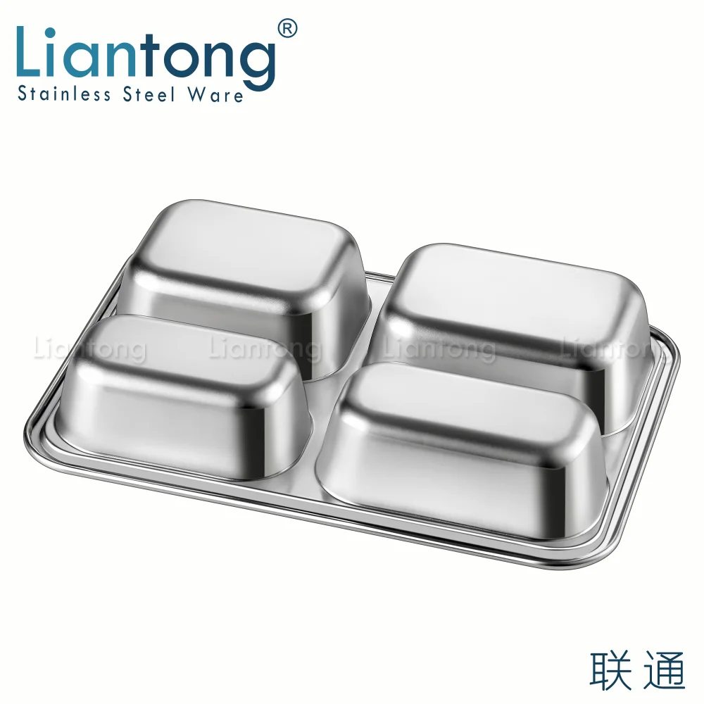Factory Stainless Steel 201 304 Material 4 Compartment Divided Fast Food Container Deep Tray