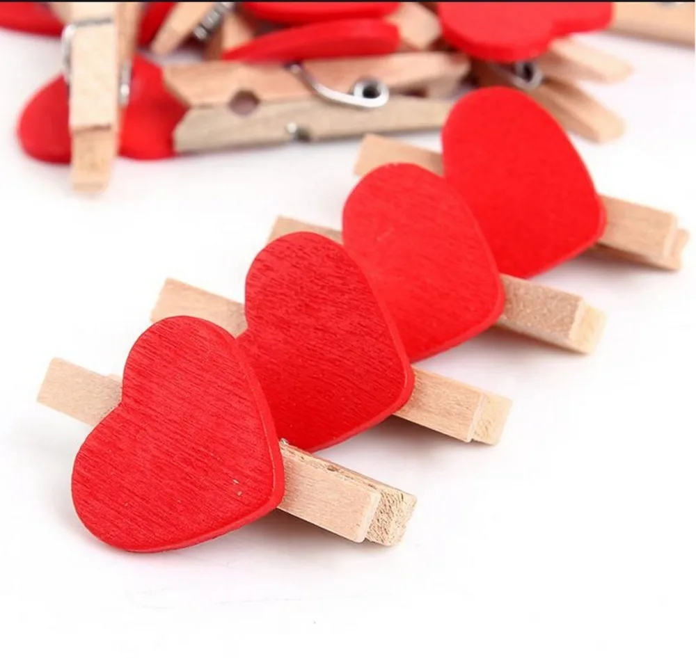 

Mini Heart-shaped Wooden Clothespin Craft Clips Wood Crafts Wedding Decoration, As picture