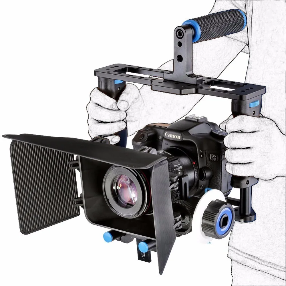 

YELANGU Professional High Quality Stabilizer DSLR Camera Cage Kit With Follow Focus+Matte Box, Black
