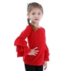 Kids boutique clothing long sleeves layered ruffle sleeves icing red girl tops wholesale girl shirt