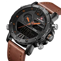 

Mens Watches Top Luxury Brand Leather Sports Watches NAVIFORCE 9134 Men's Quartz LED Digital Clock Waterproof Military Watch