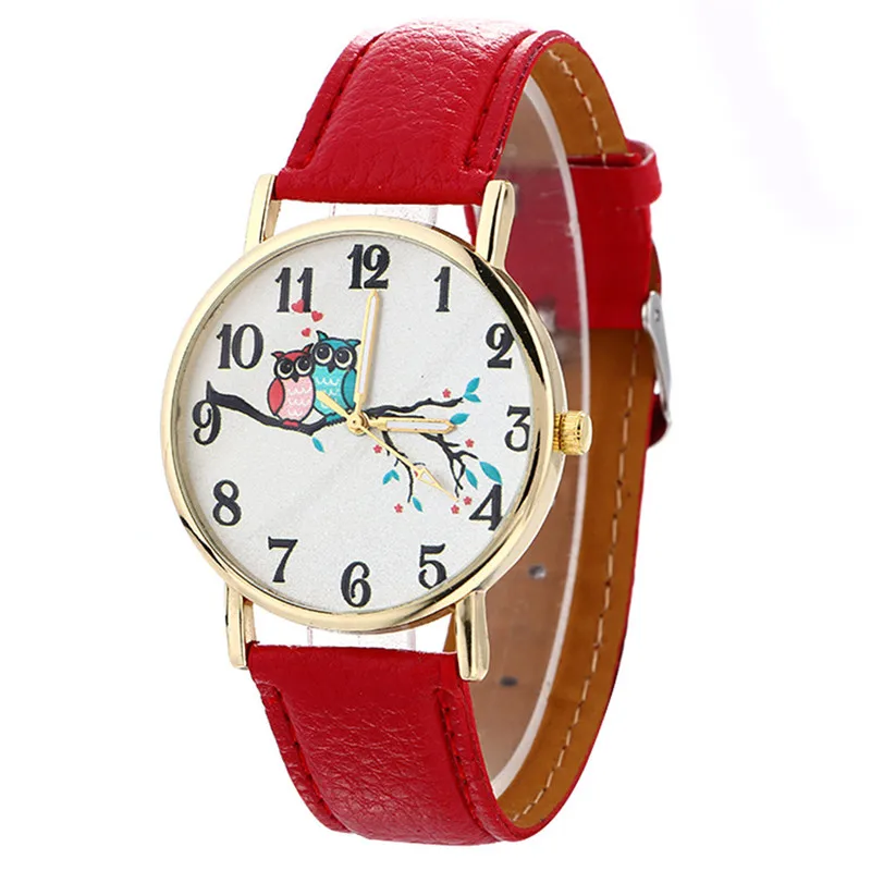 

2021 Fashion Watch Leather Quartz Wrist Watch Owl Pattern Analog Female Clock Ladies Dress Watches relogio feminino