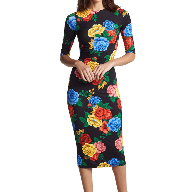 Wholesale Bodycon Midi Floral Print Jersey Dress - Buy Bodycon Dress ...