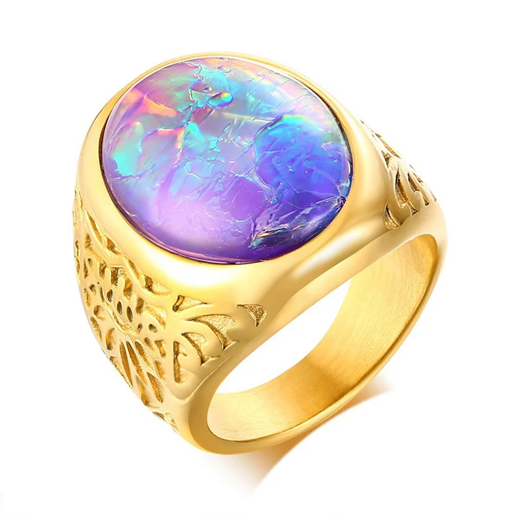 

Stainless Steel Casting Wholesale Gold Gemstone Opal Ring For Men, Gold + blue