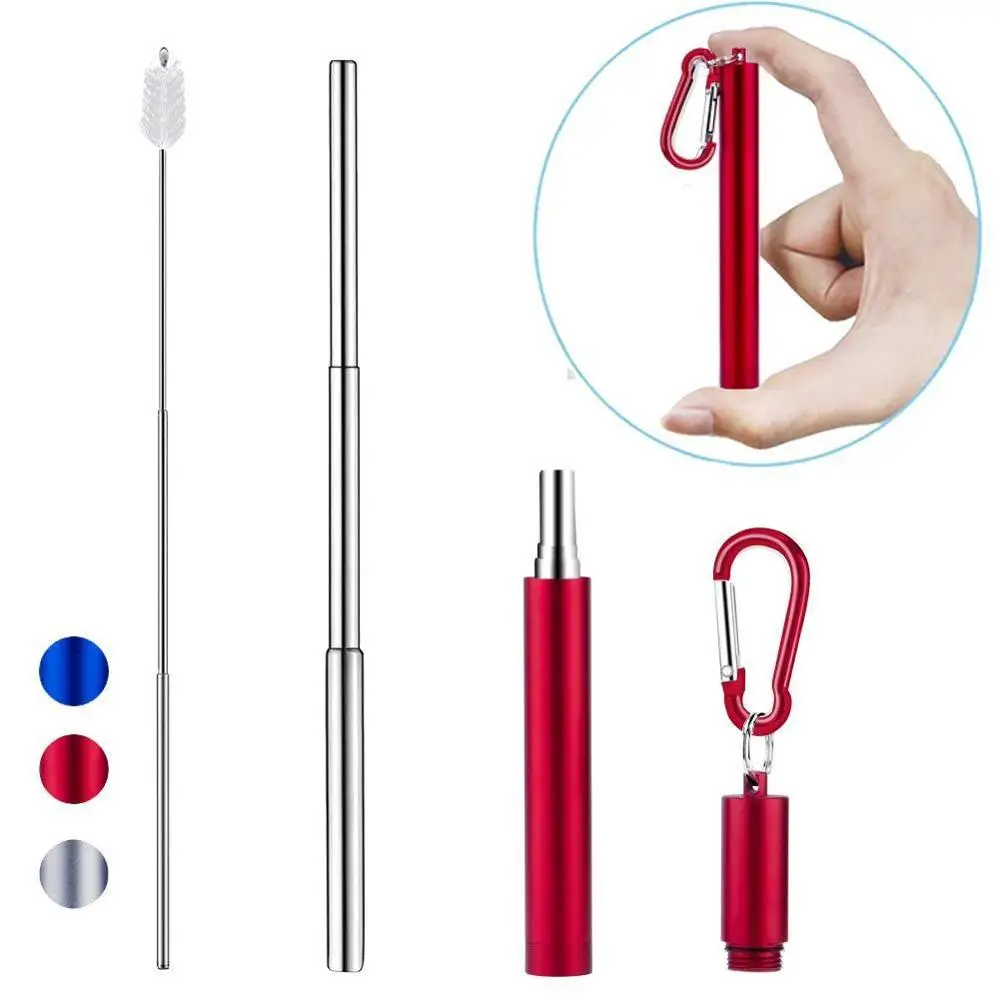 

2019 hot sale Stainless Steel Telescopic Drinking Straw Travel Reusable Straw with Brush and Metal Carry Case, Colorful