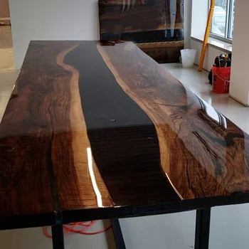 Epoxy Table American Black Walnut Slab + Clear Black Epoxy Resin Custom ...