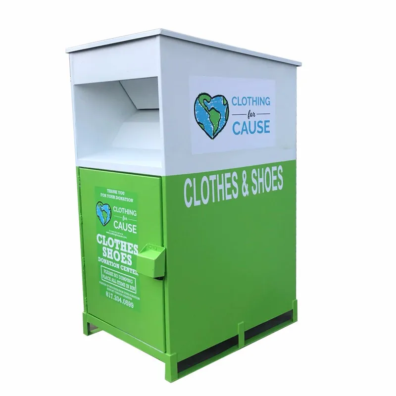 

Used clothes recycling bin metal clothing donation bin, Customer's color
