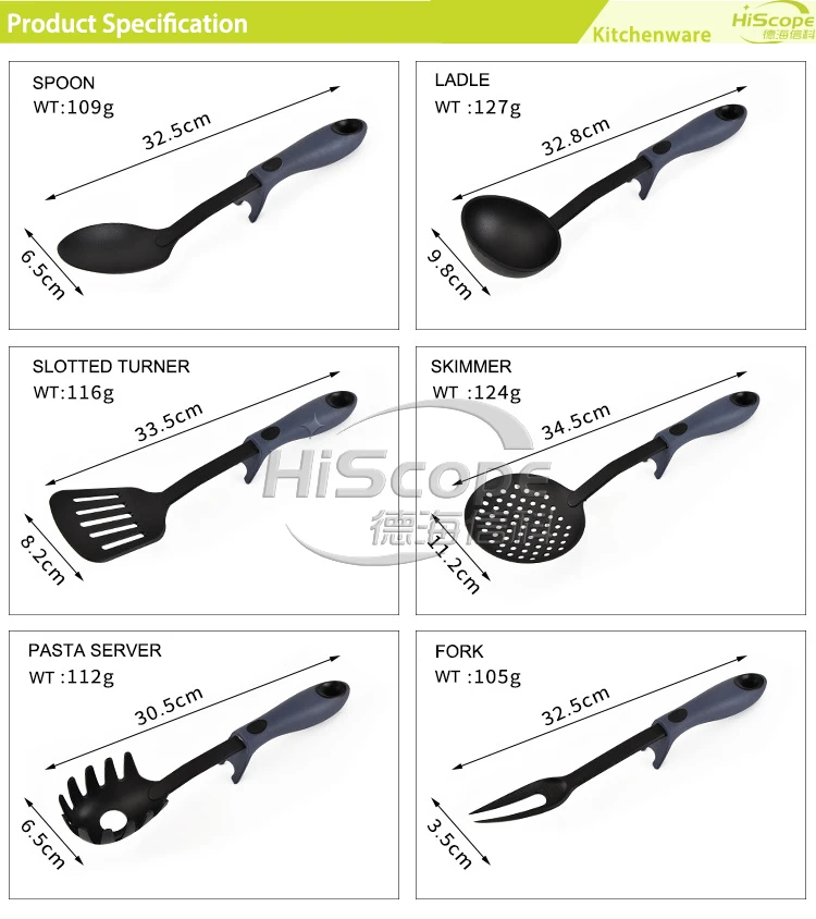 hot selling 6 pieces  nylon plastic  kitchen utensils set  for non-stick cookware
