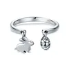 SCR296 100% 925 Sterling Silver Adjustable Rabbit Easter Bunny & Eggs Female Ring for Women Party Fine Silver Jewelry