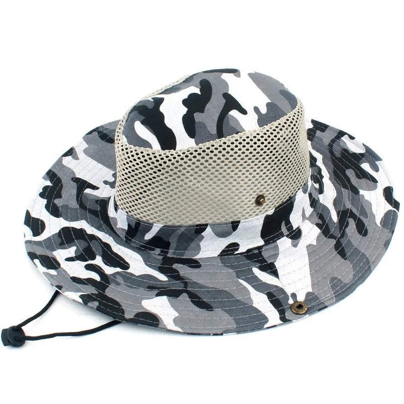 Outdoor Wide-brim Boonie Hat Camouflage Breathable Jungle Hat Eyelets ...