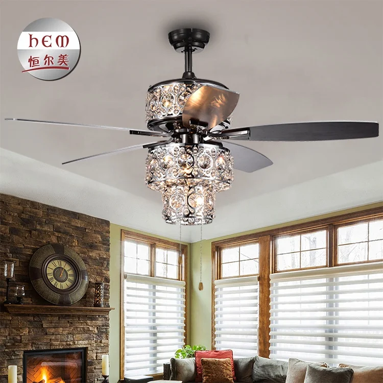 
Mute 5PCS hotel crystal fancy ceiling light fan with light 