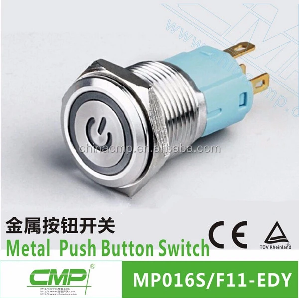 LED Power Symbol 16mm Momentary//Maintained 5Pin Metal Push Button Switch SPDT