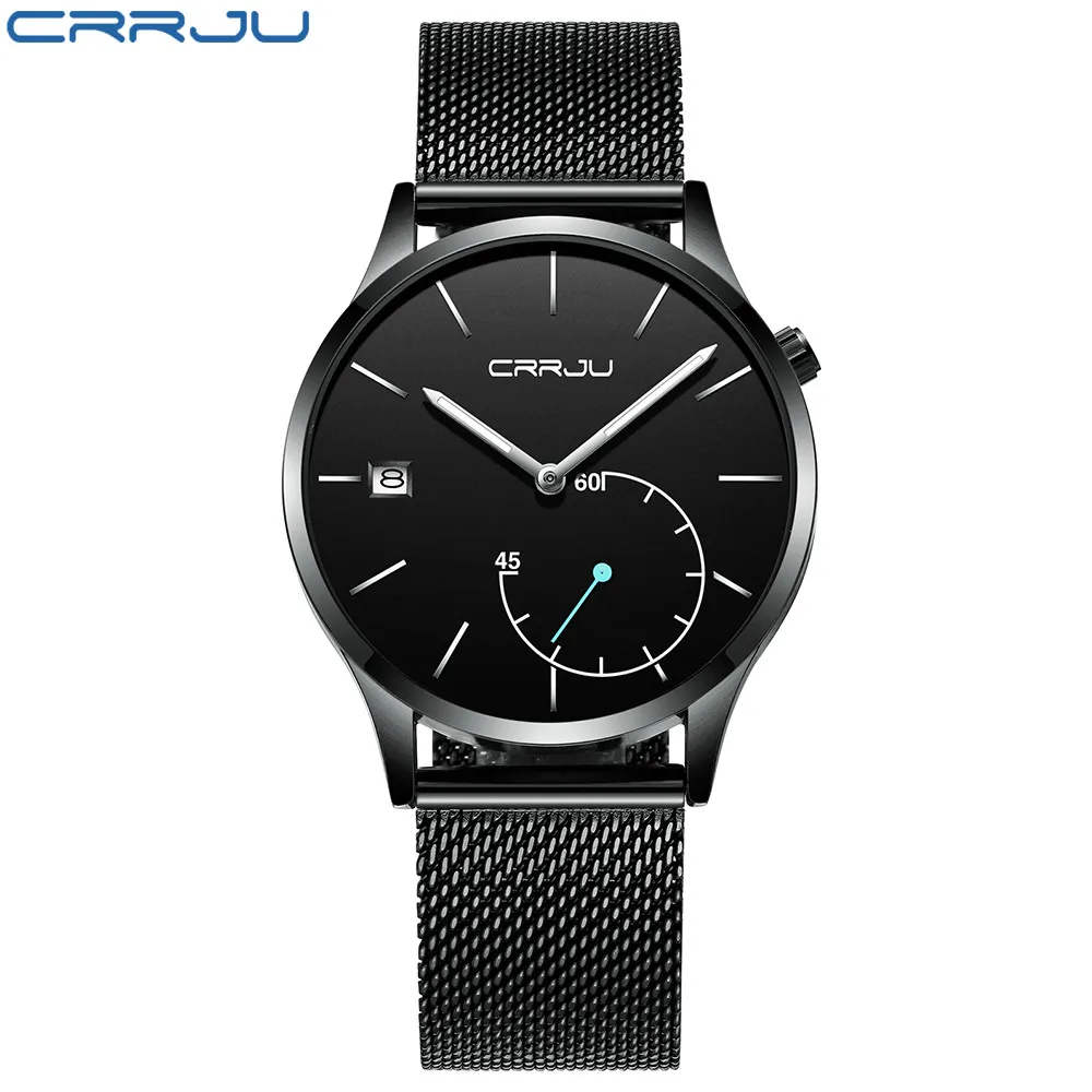 

CRRJU 2129 Men Quartz Wrist Watch Creative Stainless Steel And Leather Top Brand Luxury Sports Watches