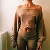 L2758A Women Clothes Best Sale Crop Top Long Sleeve Blouse For Ladies