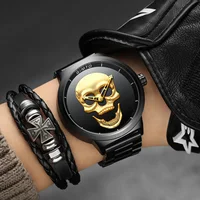 

2018 Cool Punk 3D Skull Men Watch Brand GIMTO Luxury Steel Quartz Male Watches