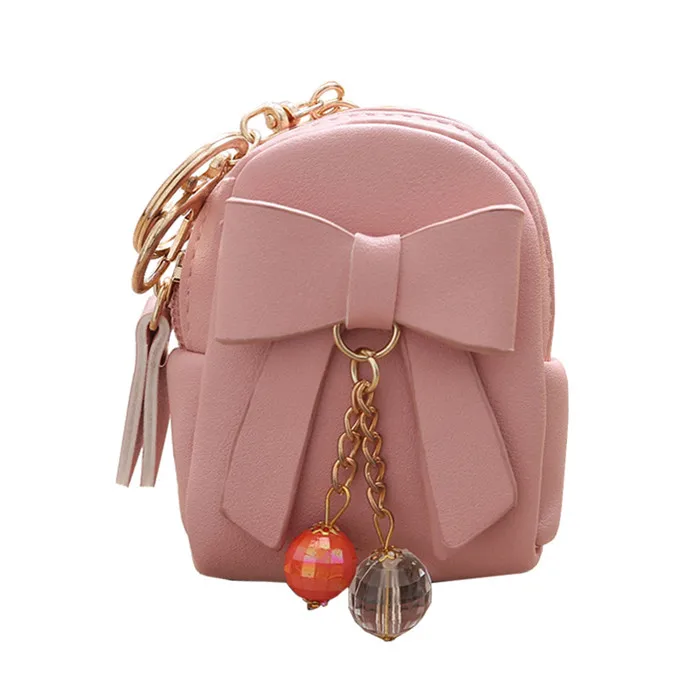 

China Suppliers New Fashion Multi-function Wallets Cute Girls Money Pocket Backpack Shape Coin Purse With Bow Pendant