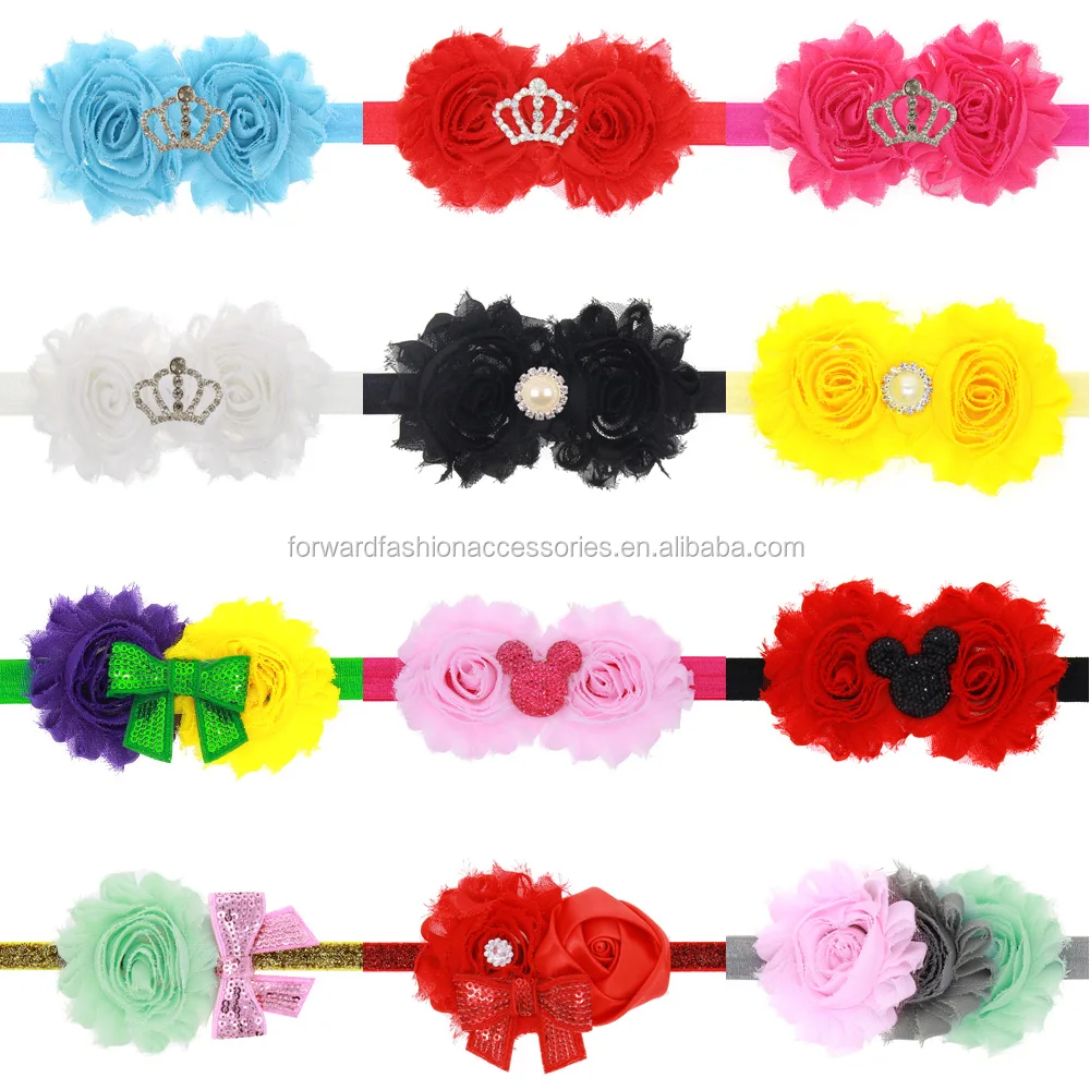 

Newborn Baby Girl Precious Rhinestone Tiara Shabby Flowers Headbands With Mixed Design Hair Accessories Set, 12 styles