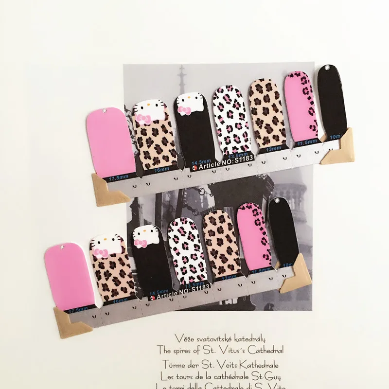 Pink Hellokity Lovely Nail Arts Sticker 14 pcs set Waterproof Nail Decal Art Sticker Gel Polish