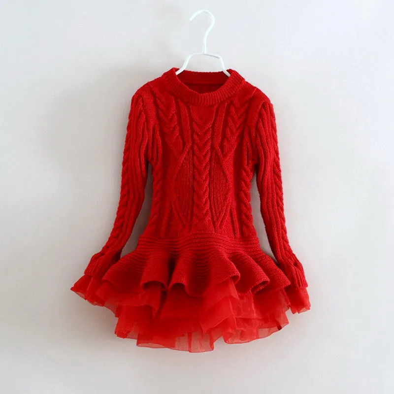 Full Tulle Red Dress Kids Long Sleeve Sweater Dress With Oem Service Buy Red Dress Kids,Kids