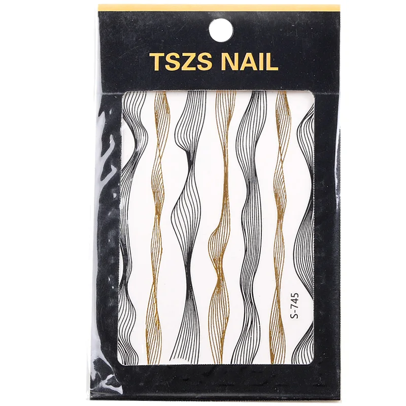 

TSZS Gold Wave Strip 3D Nail Sticker Black Silver Lines DIY Self-Adhesive Transfer Sticker Manicure Nail Art Decorations
