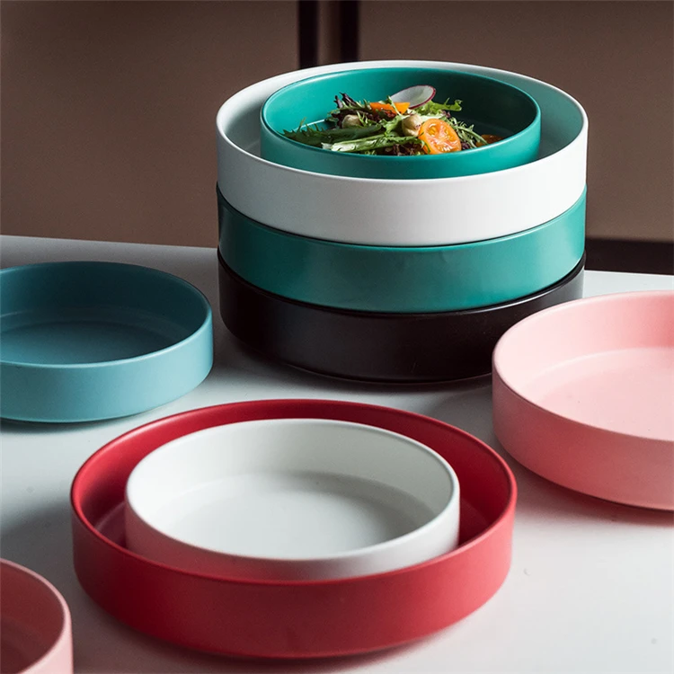 

Hot selling matte dinnerware solid glaze stackable ceramic pasta salad bowl for restaurant