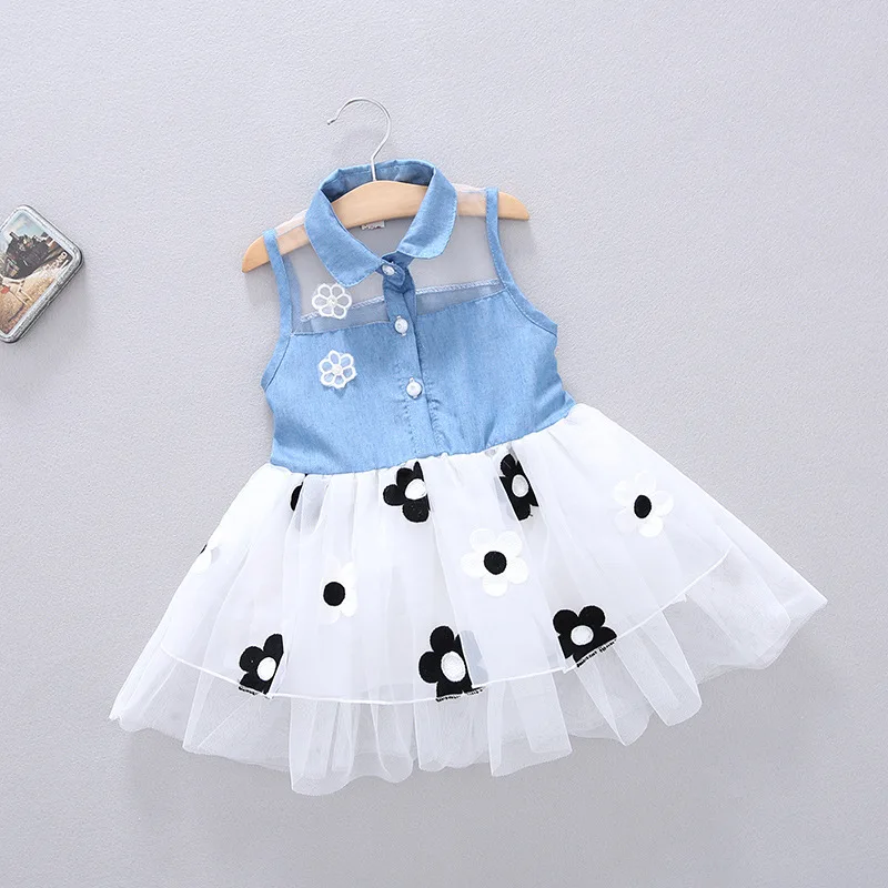 

White Pink Baby Kids Girls Dress Princess Party Denim Tulle Lace Fancy Flower Tutu Dresses, Pink;white