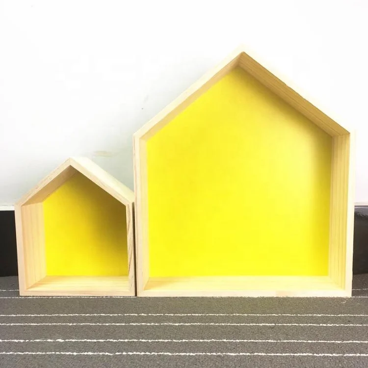 

Decorative Pine wood house shaped wall hanging Shelf decor Wooden storage shelf for Bedding Home Decor