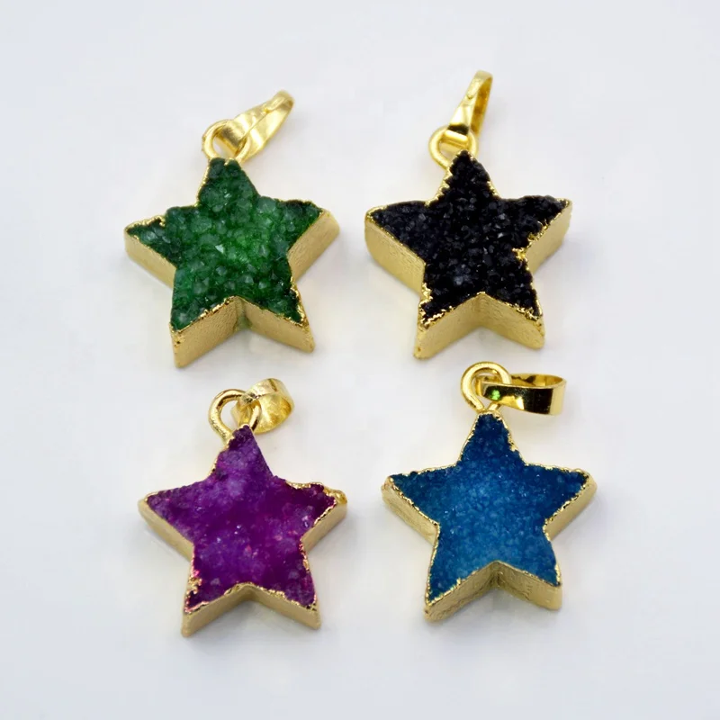 

Hot Star shape Druzy Geode Pendant Agate Druzy jewelry Gold Plated Edge Drusy charms, Rainbow