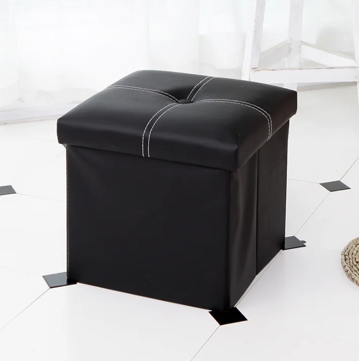 Small Black Folding Storage Ottomans Leather Footstool Sleeper Ottoman