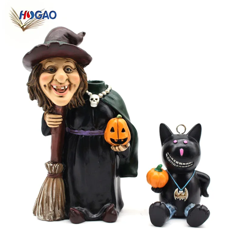 China Factory Direct Sale Custom Size Handmade Witch Figurines Home & Garden Halloween Decoration Resin Dolls Halloween Witch
