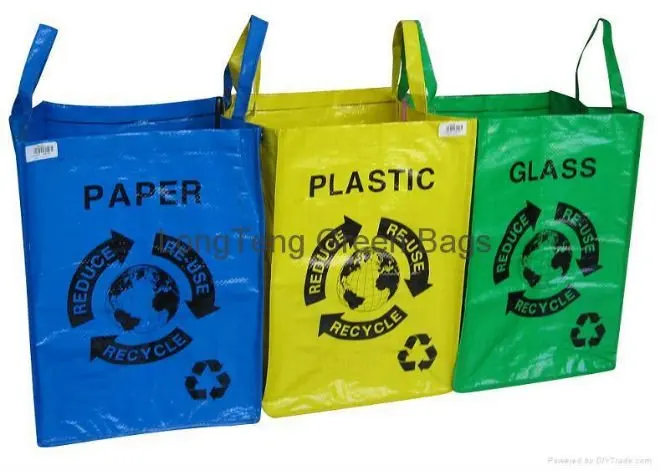 PP woven garbage classification bag with green material