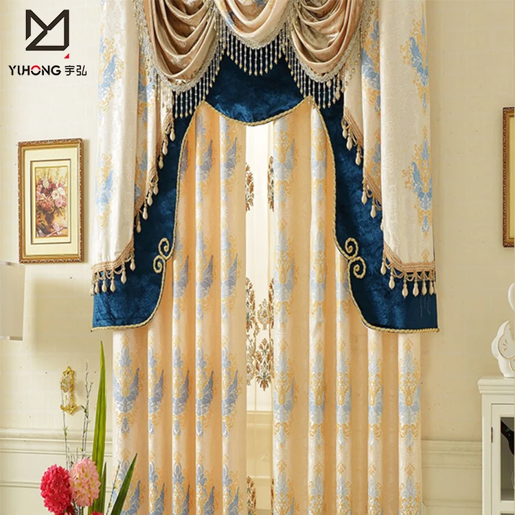 Luxury European style jacquard fabric curtain with valance
