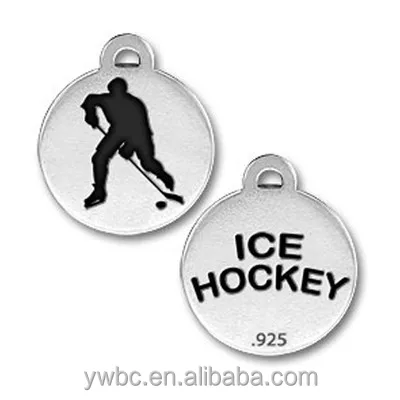 

Factory price zinc alloy double side" ice hockey" letterdisc logo round metal charm stampJewelry