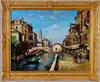 Antique Luxury Gilded Framed Oil Painting, Vintage River and Building Scene Carved Framing Oil Paintings