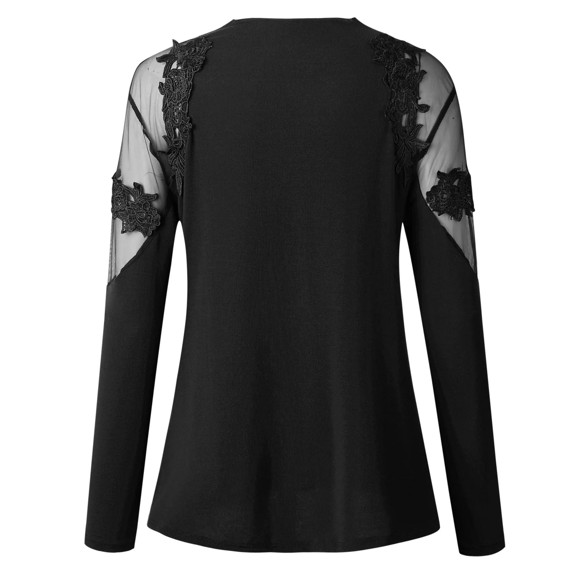 Sexy Black Lace Blouse Women Stand Collar Long Sleeve Sheer Top Shirt