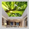 Decorative building material UV printed 3D green tree forest picture roof mural ceiling design for shop interior ceiling decor