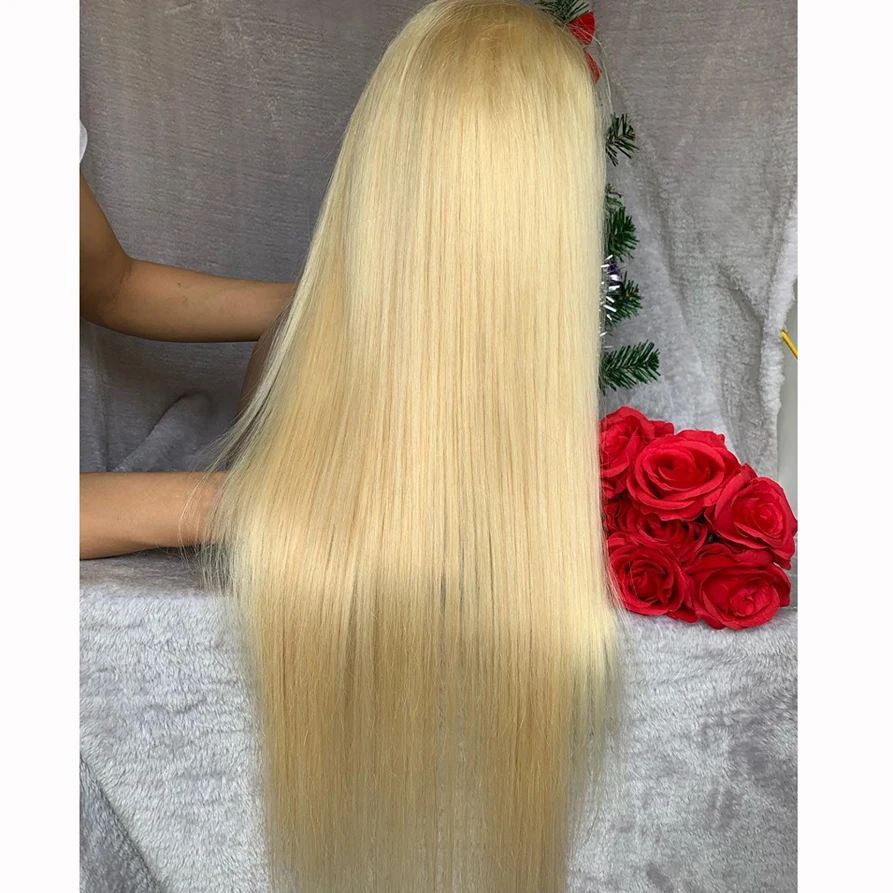 

Transparent Swiss Cuticle Aligned 613 Full Lace Front Wig Human Hair 10A Straight Blonde Colored Brazilian Hair Wig Pre plucked