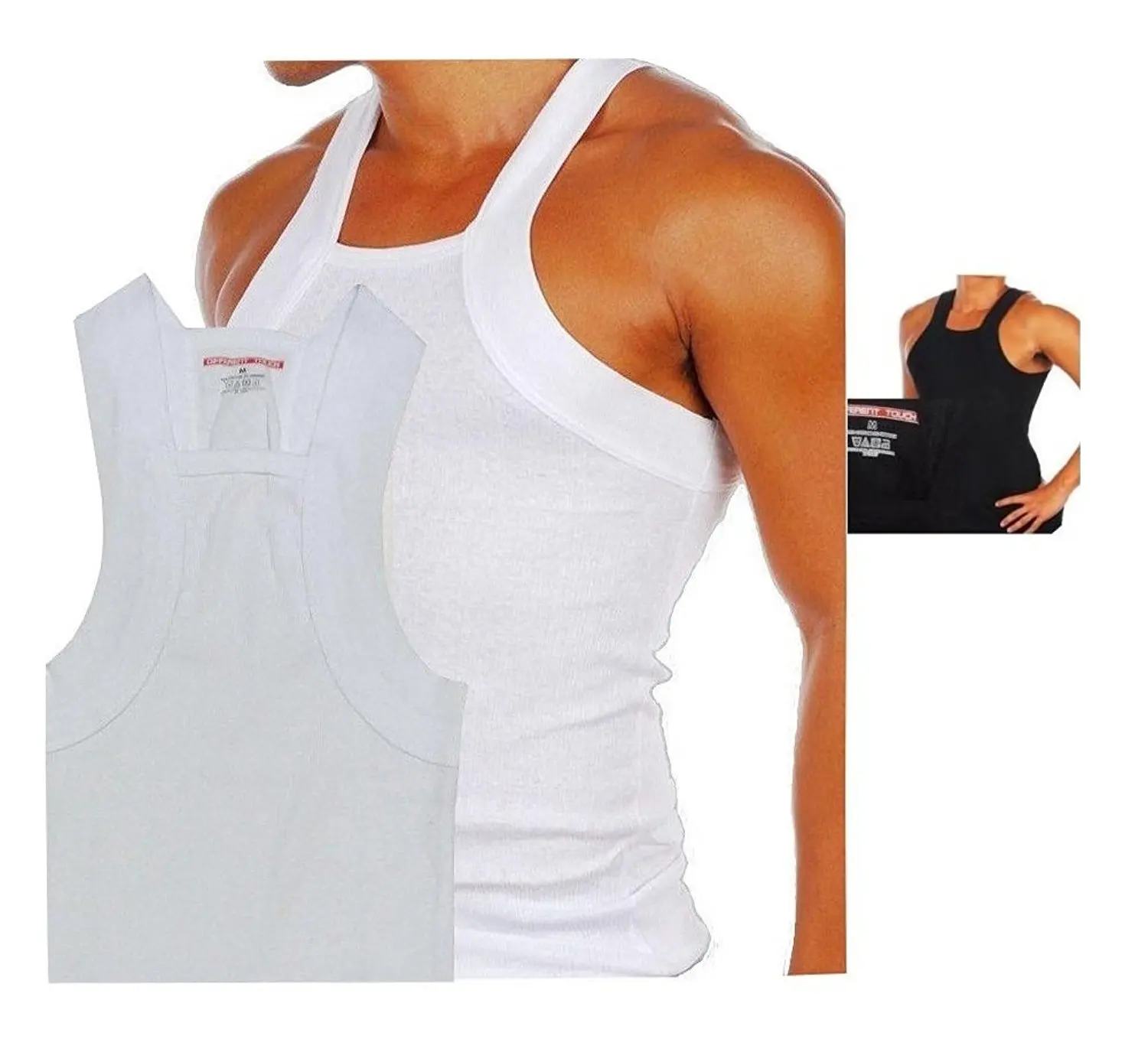 Different Touch Mens G-unit Style Tank Tops Square Cut Muscle Rib A-Shirts Pack of 2