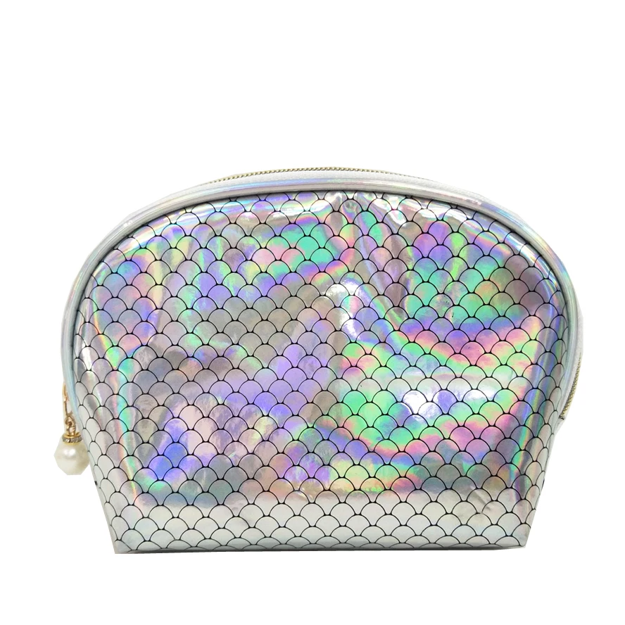 

Custom fashion design cosmetic holographic lase pu make up travel bag